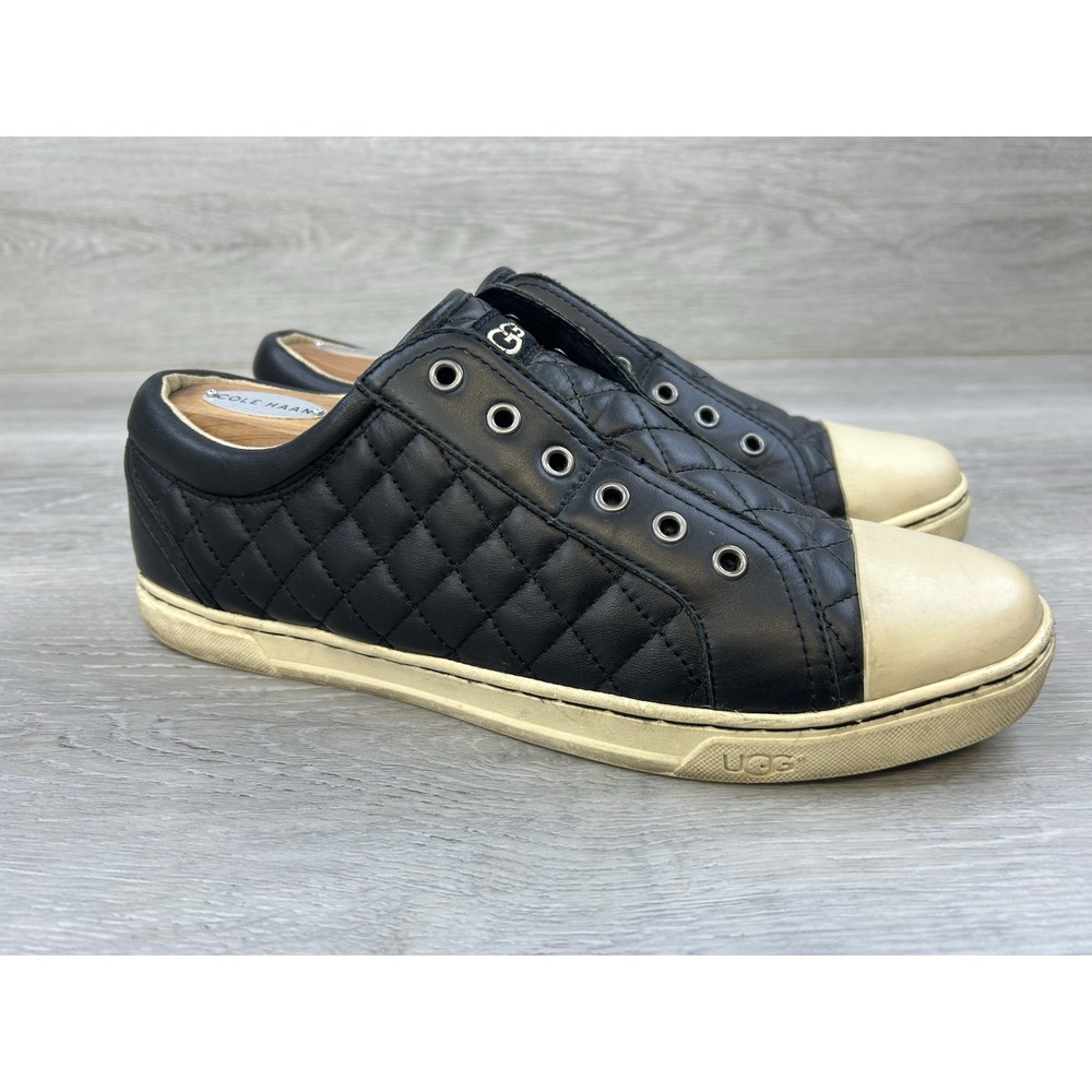 Ugg Jemma Quilted‎ Womens Sneakers Black Leather Lined Slip On Shoes Size 10M